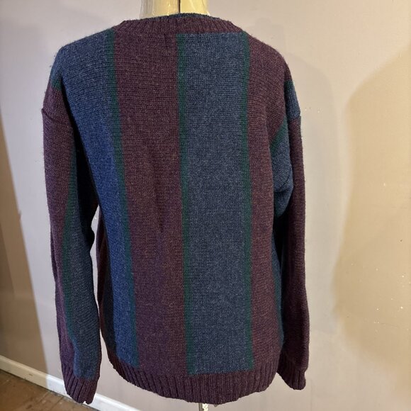Vtg Mens Woolrich Sweater 85% Wool Blue/Green/Maroon Vertical Wide Stripes Sz M - Picture 4 of 7
